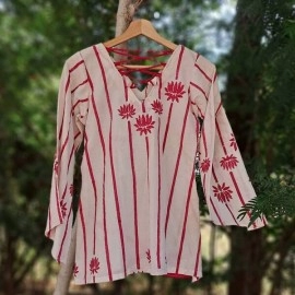 Aartyz Hand Block Printed Short Top | White