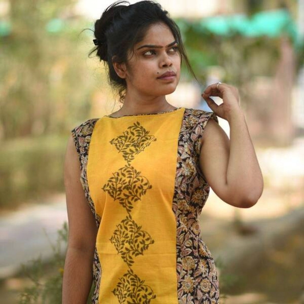 Aartyz Hand Block Printed With Kalamkari Fabric Short Top