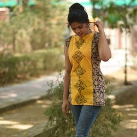 Aartyz Hand Block Printed With Kalamkari Fabric Short Top