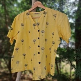 Aartyz Yellow Cotton Top With Hand Block Prints