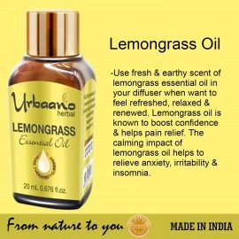 Urbaano Herbal Lemongrass Essential Oil for Skin & Hair Care | Natural 7 Pure Aromatherapy | 20ml