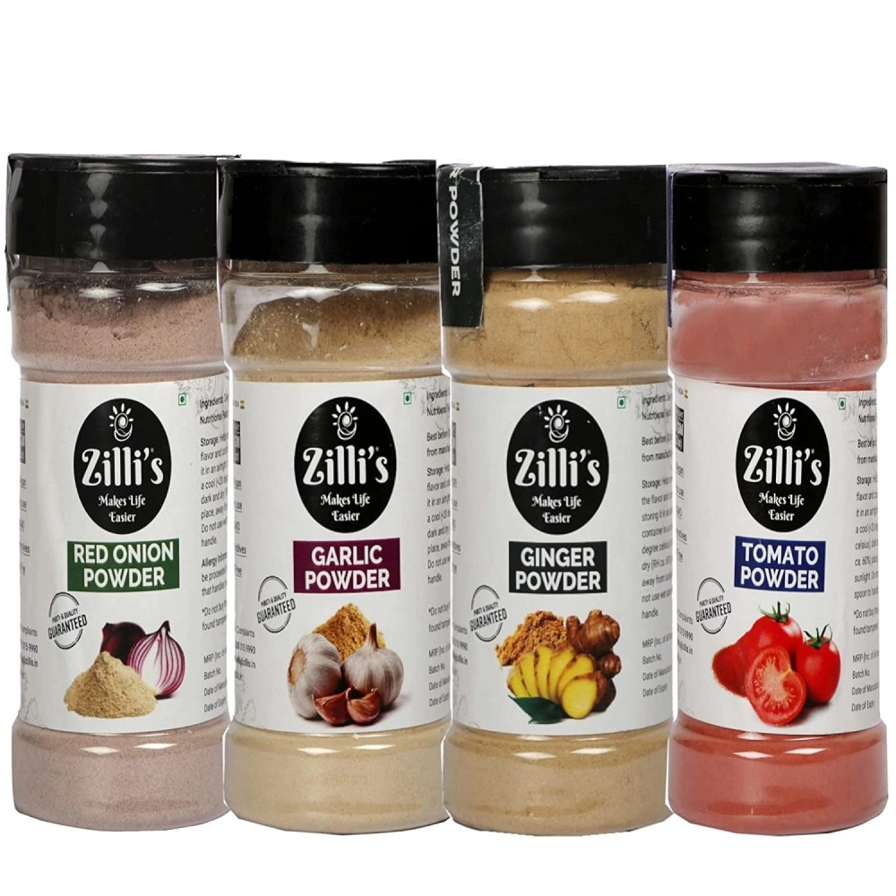 Zilli's Red Onion Powder, Garlic Powder, GInger Powder and Tomato Powder| (100g each)