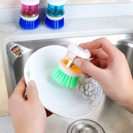 Plastic Wash Basin Brush Cleaner with Liquid Soap Dispenser | Multicolour