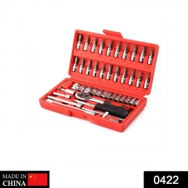 Socket 1/4 Inch Combination Repair Tool Kit | Red | 46 pcs