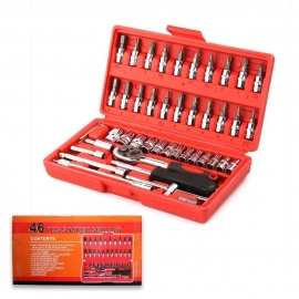 Socket 1/4 Inch Combination Repair Tool Kit | Red | 46 pcs