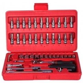 Socket 1/4 Inch Combination Repair Tool Kit | Red | 46 pcs