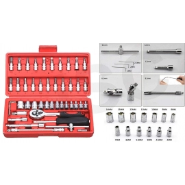 Socket 1/4 Inch Combination Repair Tool Kit | Red | 46 pcs