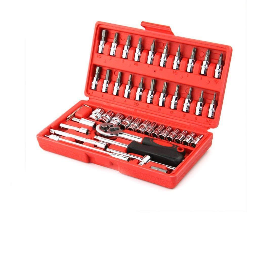 Socket 1/4 Inch Combination Repair Tool Kit | Red | 46 pcs