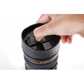 Camera Lens Shaped Coffee Mug Flask With Lid