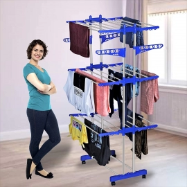 Folding Double Supported 3 Layer Cloth Drying Stand Laundry Dryer Hanger