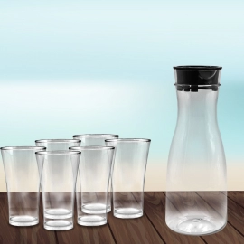 Transparent Unbreakable Water Juicy Jug And 6 Pcs Glass Combo Set