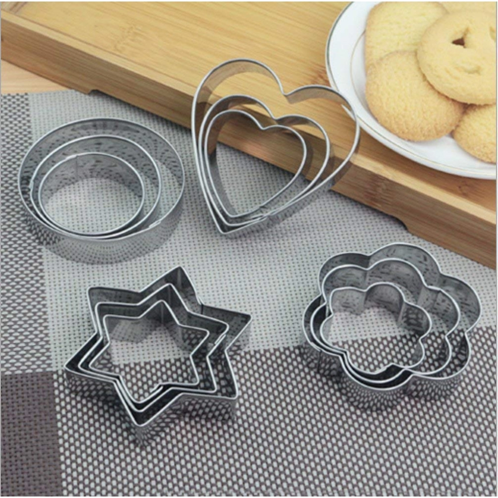 Cookie Cutter Stainless Steel Cookie Cutter with Shape Heart Round Star and Flower | 12 Pieces