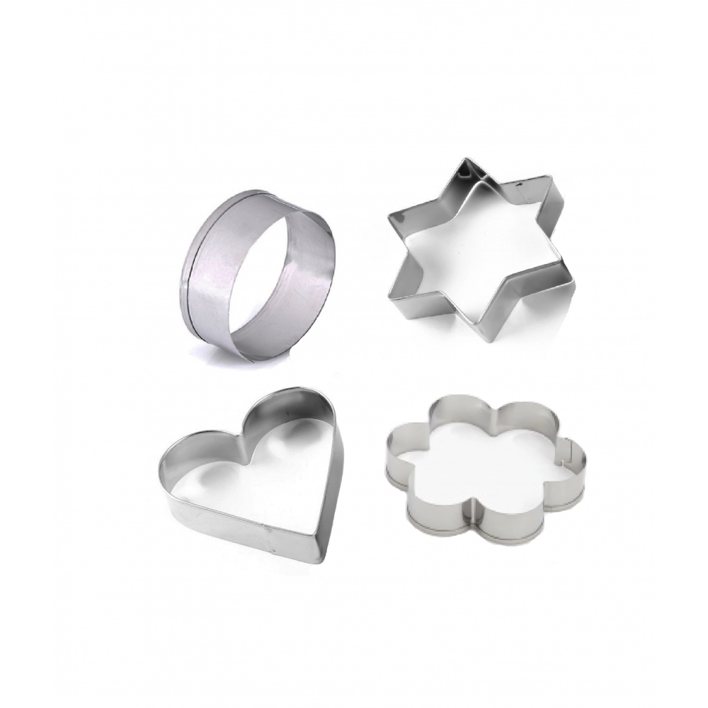 Cookie Cutter Stainless Steel Cookie Cutter with Shape Heart Round Star and Flower (4 Pieces)
