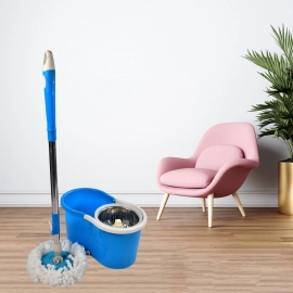 Spin Floor Cleaning Easy Advance Tech Bucket Mop and Rotating Steel Pole Head with 2 Microfiber Refill Heads