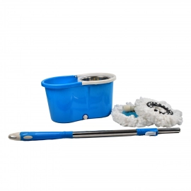 Spin Floor Cleaning Easy Advance Tech Bucket Mop and Rotating Steel Pole Head with 2 Microfiber Refill Heads