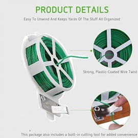 Plastic Twist Tie Wire Spool With Cutter For Garden Yard Plant 50m | Green
