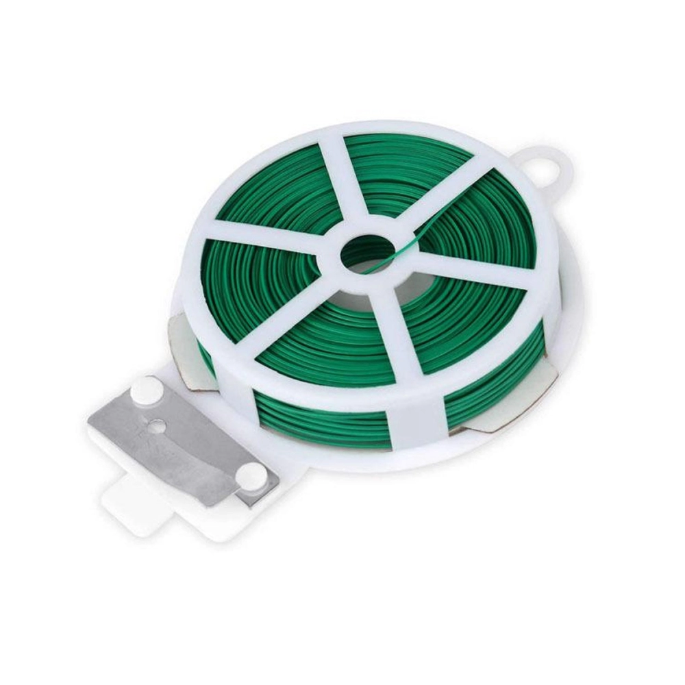 Plastic Twist Tie Wire Spool With Cutter For Garden Yard Plant 50m | Green