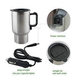 12V Car Charging Electric Kettle Mug | Silver