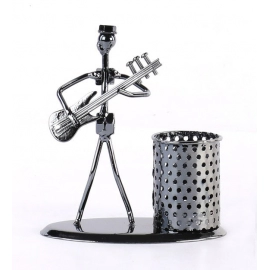 Iron Musician Playing Bass Guitar Pen Stand Showpiece