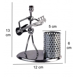 Iron Musician Playing Bass Guitar Pen Stand Showpiece