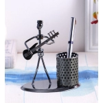 Iron Musician Playing Bass Guitar Pen Stand Showpiece