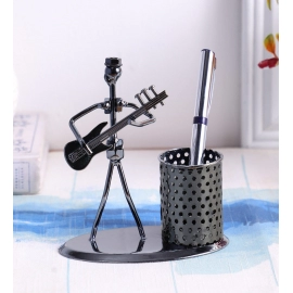 Iron Musician Playing Bass Guitar Pen Stand Showpiece