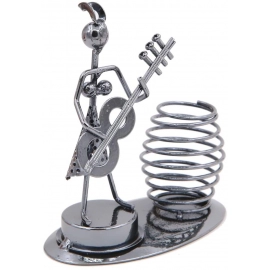 Girl Musician Playing Bass Guitar Pen Stand Showpiece