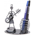 Girl Musician Playing Bass Guitar Pen Stand Showpiece