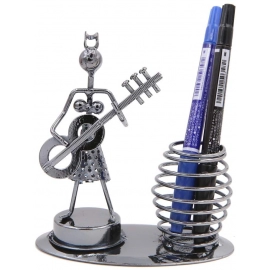 Girl Musician Playing Bass Guitar Pen Stand Showpiece