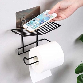 Iron Black Coated Self Adhesive Wall Mounted Tissue | Toilet Paper Holder