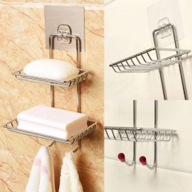 Kitchen Bathroom Soaps Storage Rack with 2 Hook for Home