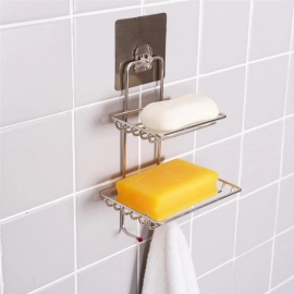 Kitchen Bathroom Soaps Storage Rack with 2 Hook for Home