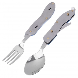 4-in-1 Stainless Steel Travel / Camping Folding Multi Swiss Cutlery Set