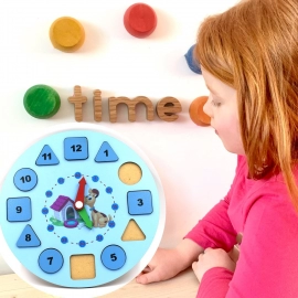 AT49 Wooden Clock Toy and game for kids and babies