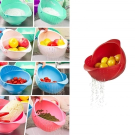 Plastic Revolving Multi Functional Rice, Vegetable Fruit Wash Basket Bowl