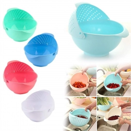 Plastic Revolving Multi Functional Rice, Vegetable Fruit Wash Basket Bowl