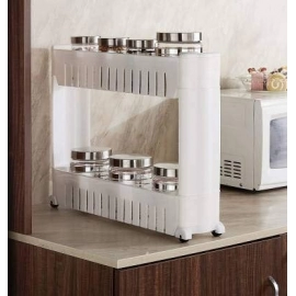 Multipurpose 2 Layer Slim Side Space Saving Storage Organizer Rack Shelf