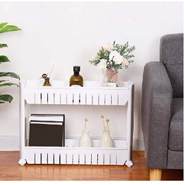 Multipurpose 2 Layer Slim Side Space Saving Storage Organizer Rack Shelf