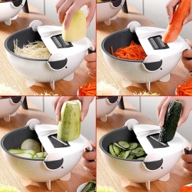 Premium Portable 7 in 1 Multifunction Magic Rotate Vegetable Cutter With Drain Basket
