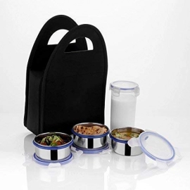 Compact Stainless Steel Airtight Lunch Box Set | 4 pcs | 3 Leakproof Containers and 1 Bottle