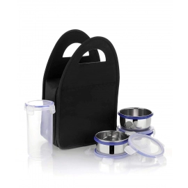 Compact Stainless Steel Airtight Lunch Box Set | 4 pcs | 3 Leakproof Containers and 1 Bottle