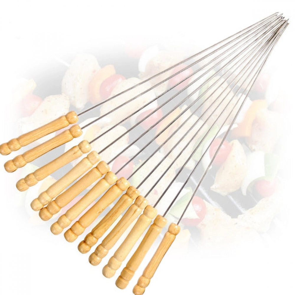 Barbecue Skewers for BBQ Tandoor and Gril with Wooden Handle | Pack of 12