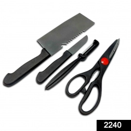 Stainless Steel Kitchen Tool Set (Butcher Knife, Standard Knife, Peeler and Kitchen Scissor) | 4 Pcs