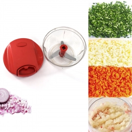 Manual Red Mini Plastic Food Chopper With Extra Sharp Blades (375 Ml)