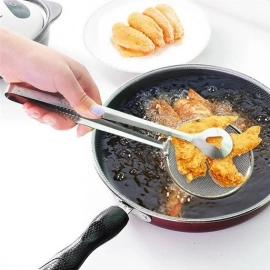 2 In1 Stainless Steel Filter Spoon with Clip Food Kitchen Oil Frying