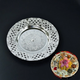 Silver Plated Swastik Pooja Thali Set Glossy Puja Thali