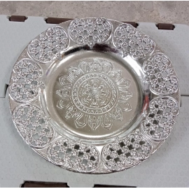 Silver Plated Swastik Pooja Thali Set Glossy Puja Thali