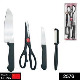 Stainless Kitchen Tool Set (Butcher Knife, Standard Knife, Peeler and Kitchen Scissor) | 4 Pcs