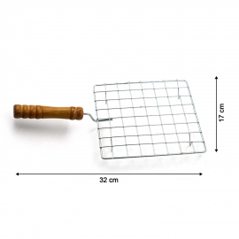 Square Stainless Steel Barbecue Grill with Wooden Handle
