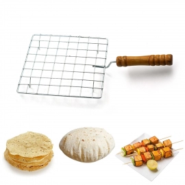 Square Stainless Steel Barbecue Grill with Wooden Handle